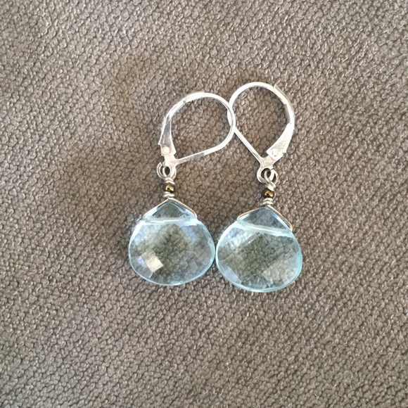 Pale Blue Teardrop Dangle Earrings Sterling - Picture 2 of 9
